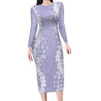Puakenikeni and Maile Lei Long Sleeve Bodycon Dress Purple Double Strand Lei LT9 Long Dress Purple - Polynesian Pride