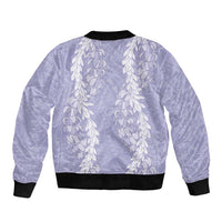 Puakenikeni and Maile Lei Sleeve Zip Bomber Jacket Purple Double Strand Lei