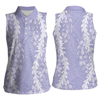 Puakenikeni and Maile Lei Women Sleeveless Polo Shirt Purple Double Strand Lei LT9 - Polynesian Pride