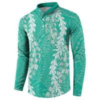 Puakenikeni and Maile Lei Button Sweatshirt Sage Green Double Strand Lei LT9 - Polynesian Pride