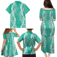 Puakenikeni and Maile Lei Family Matching Puletasi and Hawaiian Shirt Sage Green Double Strand Lei LT9 - Polynesian Pride