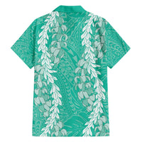 Puakenikeni and Maile Lei Family Matching Short Sleeve Bodycon Dress and Hawaiian Shirt Sage Green Double Strand Lei LT9 - Polynesian Pride