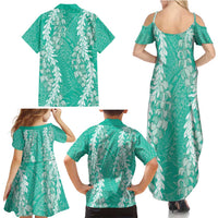 Puakenikeni and Maile Lei Family Matching Summer Maxi Dress and Hawaiian Shirt Sage Green Double Strand Lei LT9 - Polynesian Pride