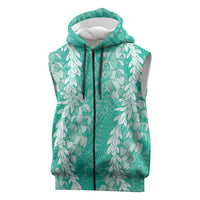 Puakenikeni and Maile Lei Sleeveless Zip Hoodie Sage Green Double Strand Lei LT9 Sage Green - Polynesian Pride