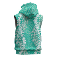 Puakenikeni and Maile Lei Sleeveless Zip Hoodie Sage Green Double Strand Lei LT9 - Polynesian Pride