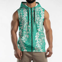 Puakenikeni and Maile Lei Sleeveless Zip Hoodie Sage Green Double Strand Lei LT9 - Polynesian Pride