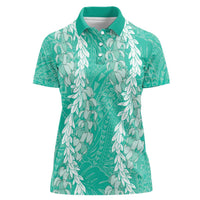 Puakenikeni and Maile Lei Women Polo Shirt Sage Green Double Strand Lei LT9 Female Sage Green - Polynesian Pride