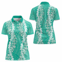 Puakenikeni and Maile Lei Women Polo Shirt Sage Green Double Strand Lei LT9 - Polynesian Pride