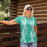 Puakenikeni and Maile Lei Women Polo Shirt Sage Green Double Strand Lei LT9 - Polynesian Pride