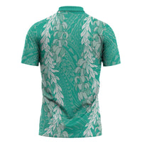 Puakenikeni and Maile Lei Zipper Polo Shirt Sage Green Double Strand Lei LT9 - Polynesian Pride