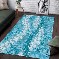 Blue Puakenikeni and Maile Lei Area Rug Hawaiian Style Tribal Tapa Double Strand Lei LT9 Blue - Polynesian Pride