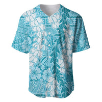 Blue Puakenikeni and Maile Lei Baseball Jersey Hawaiian Style Tribal Tapa Double Strand Lei LT9 Blue - Polynesian Pride