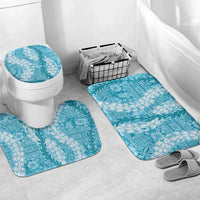 Blue Puakenikeni and Maile Lei Bathroom Set Hawaiian Style Tribal Tapa Double Strand Lei LT9 Mat Set Only (3 pcs) One Size Blue - Polynesian Pride