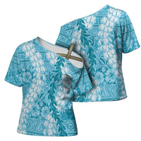 Blue Puakenikeni and Maile Lei Cross Shoulder Shirt Hawaiian Style Tribal Tapa Double Strand Lei LT9 - Polynesian Pride