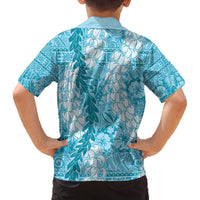 Blue Puakenikeni and Maile Lei Family Matching Off The Shoulder Long Sleeve Dress and Hawaiian Shirt Hawaiian Style Tribal Tapa Double Strand Lei LT9 - Polynesian Pride