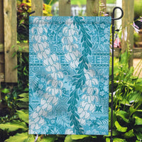 Blue Puakenikeni and Maile Lei Garden Flag Hawaiian Style Tribal Tapa Double Strand Lei LT9 Garden Flag Blue - Polynesian Pride