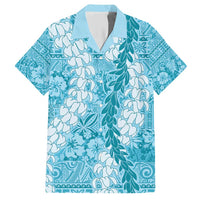 Blue Puakenikeni and Maile Lei Hawaiian Shirt Hawaiian Style Tribal Tapa Double Strand Lei LT9 Blue - Polynesian Pride