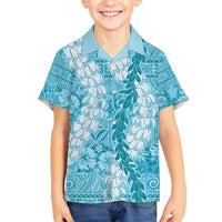 Blue Puakenikeni and Maile Lei Hawaiian Shirt Hawaiian Style Tribal Tapa Double Strand Lei LT9 - Polynesian Pride