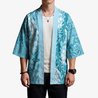 Blue Puakenikeni and Maile Lei Kimono Hawaiian Style Tribal Tapa Double Strand Lei LT9 - Polynesian Pride