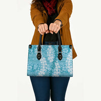 Blue Puakenikeni and Maile Lei Leather Bag Hawaiian Style Tribal Tapa Double Strand Lei LT9 - Polynesian Pride