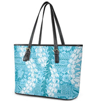 Blue Puakenikeni and Maile Lei Leather Tote Bag Hawaiian Style Tribal Tapa Double Strand Lei LT9 - Polynesian Pride