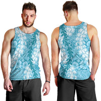 Blue Puakenikeni and Maile Lei Men Tank Top Hawaiian Style Tribal Tapa Double Strand Lei LT9 - Polynesian Pride