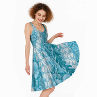 Blue Puakenikeni and Maile Lei Midi Dress Hawaiian Style Tribal Tapa Double Strand Lei LT9 - Polynesian Pride