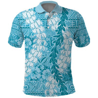 Blue Puakenikeni and Maile Lei Polo Shirt Hawaiian Style Tribal Tapa Double Strand Lei LT9 Blue - Polynesian Pride