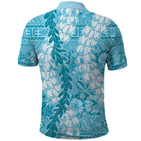 Blue Puakenikeni and Maile Lei Polo Shirt Hawaiian Style Tribal Tapa Double Strand Lei LT9 - Polynesian Pride