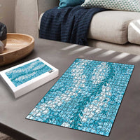 Blue Puakenikeni and Maile Lei Puzzle Hawaiian Style Tribal Tapa Double Strand Lei LT9 - Polynesian Pride