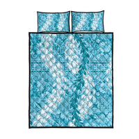 Blue Puakenikeni and Maile Lei Quilt Bed Set Hawaiian Style Tribal Tapa Double Strand Lei LT9 - Polynesian Pride