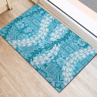 Blue Puakenikeni and Maile Lei Rubber Doormat Hawaiian Style Tribal Tapa Double Strand Lei LT9 - Polynesian Pride