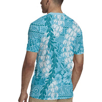 Blue Puakenikeni and Maile Lei Rugby Jersey Hawaiian Style Tribal Tapa Double Strand Lei LT9 - Polynesian Pride
