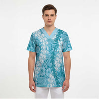Blue Puakenikeni and Maile Lei Scrub Top Hawaiian Style Tribal Tapa Double Strand Lei LT9 - Polynesian Pride