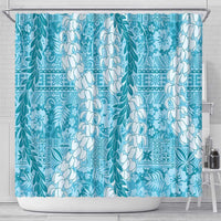 Blue Puakenikeni and Maile Lei Shower Curtain Hawaiian Style Tribal Tapa Double Strand Lei LT9 - Polynesian Pride