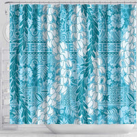 Blue Puakenikeni and Maile Lei Shower Curtain Hawaiian Style Tribal Tapa Double Strand Lei LT9 - Polynesian Pride