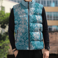 Blue Puakenikeni and Maile Lei Sleeveless Puffer Jacket Hawaiian Style Tribal Tapa Double Strand Lei LT9 - Polynesian Pride