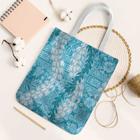 Blue Puakenikeni and Maile Lei Tote Bag Hawaiian Style Tribal Tapa Double Strand Lei LT9 White Strap One Size Blue - Polynesian Pride