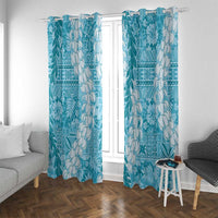 Blue Puakenikeni and Maile Lei Window Curtain Hawaiian Style Tribal Tapa Double Strand Lei LT9 With Grommets Blue - Polynesian Pride