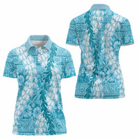 Blue Puakenikeni and Maile Lei Women Polo Shirt Hawaiian Style Tribal Tapa Double Strand Lei LT9 - Polynesian Pride