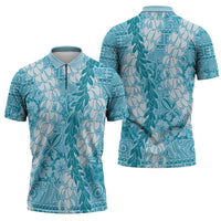 Blue Puakenikeni and Maile Lei Zipper Polo Shirt Hawaiian Style Tribal Tapa Double Strand Lei LT9 - Polynesian Pride