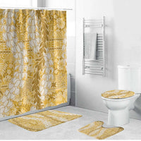 Gold Puakenikeni and Maile Lei Bathroom Set Hawaiian Style Tribal Tapa Double Strand Lei LT9 Bathroom Set (4 pcs) Gold - Polynesian Pride