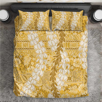Gold Puakenikeni and Maile Lei Bedding Set Hawaiian Style Tribal Tapa Double Strand Lei LT9 Gold - Polynesian Pride