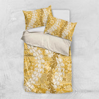 Gold Puakenikeni and Maile Lei Bedding Set Hawaiian Style Tribal Tapa Double Strand Lei LT9 US Twin 172cm x 218cm Gold - Polynesian Pride