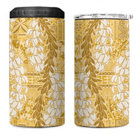 Gold Puakenikeni and Maile Lei 4 in 1 Can Cooler Tumbler Hawaiian Style Tribal Tapa Double Strand Lei LT9 One Size: 16 oz Gold - Polynesian Pride