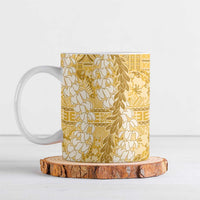Gold Puakenikeni and Maile Lei Ceramic Mug Hawaiian Style Tribal Tapa Double Strand Lei LT9 Gold - Polynesian Pride