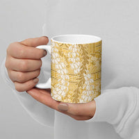 Gold Puakenikeni and Maile Lei Ceramic Mug Hawaiian Style Tribal Tapa Double Strand Lei LT9 - Polynesian Pride