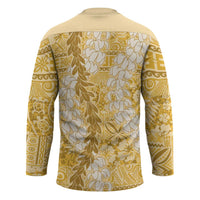 Gold Puakenikeni and Maile Lei Hockey Jersey Hawaiian Style Tribal Tapa Double Strand Lei LT9 - Polynesian Pride