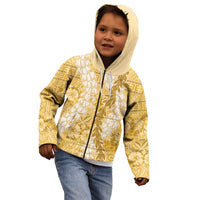Gold Puakenikeni and Maile Lei Kid Hoodie Hawaiian Style Tribal Tapa Double Strand Lei LT9 - Polynesian Pride