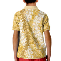 Gold Puakenikeni and Maile Lei Kid Polo Shirt Hawaiian Style Tribal Tapa Double Strand Lei LT9 - Polynesian Pride